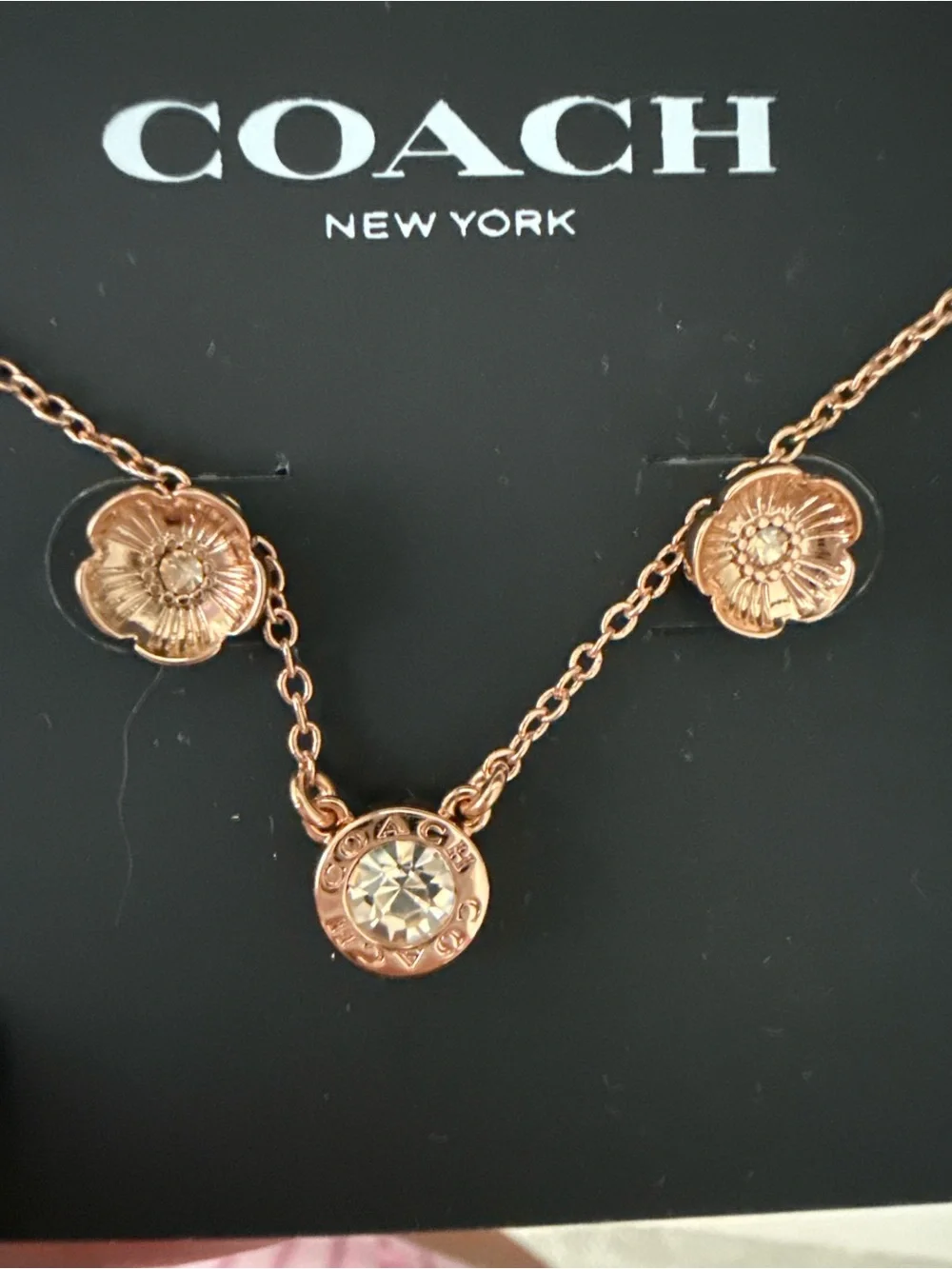 COACH Rose Gold Floral Crystal Pendant Necklace